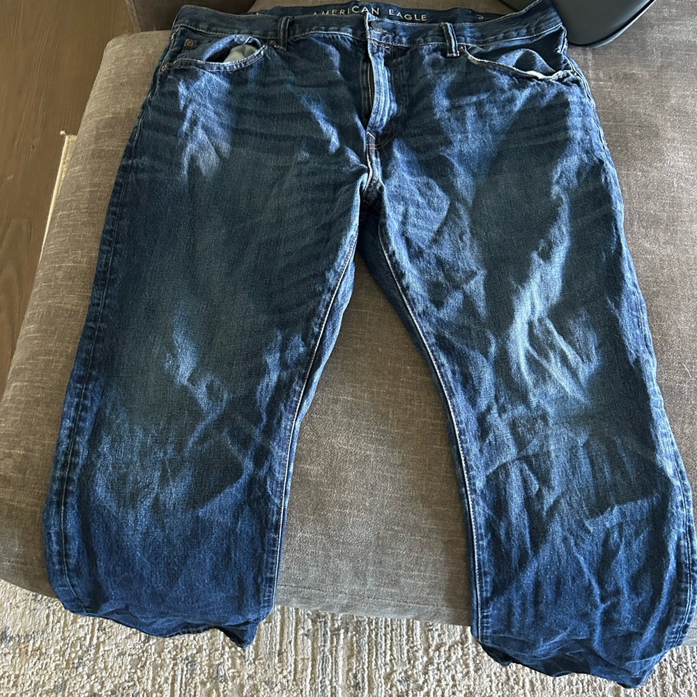 American Eagle Outfitters Men's Dark Blue Original Straight Relaxed Jeans